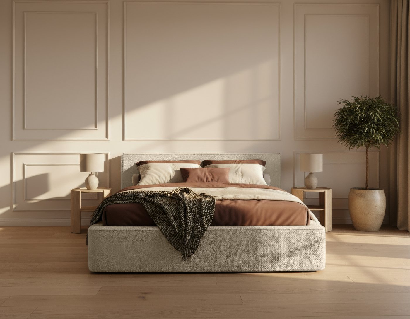 thematys Polsterbett mit Bettkasten, CLOUD 140x200 160x200 180x200 200x200cm (Kopfteil im modernen-Look – hochwertiger Bouclé-Stoff, Inklusive Lattenrost - hochwertiger Stoff), hydraulische Klappfunktion für Stauraum
