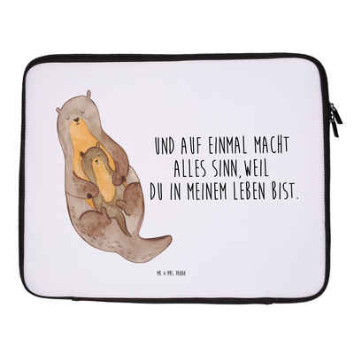 Mr. & Mrs. Panda Laptop-Hülle Otter mit Kind - Weiß - Geschenk, Seeotter, Computertasche, Geburt, N