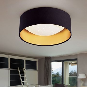 etc-shop LED Deckenleuchte, Leuchtmittel inklusive, Neutralweiß, Deckenlampe Deckenleuchte Schlafzimmerlampe schwarz gold Textil LED