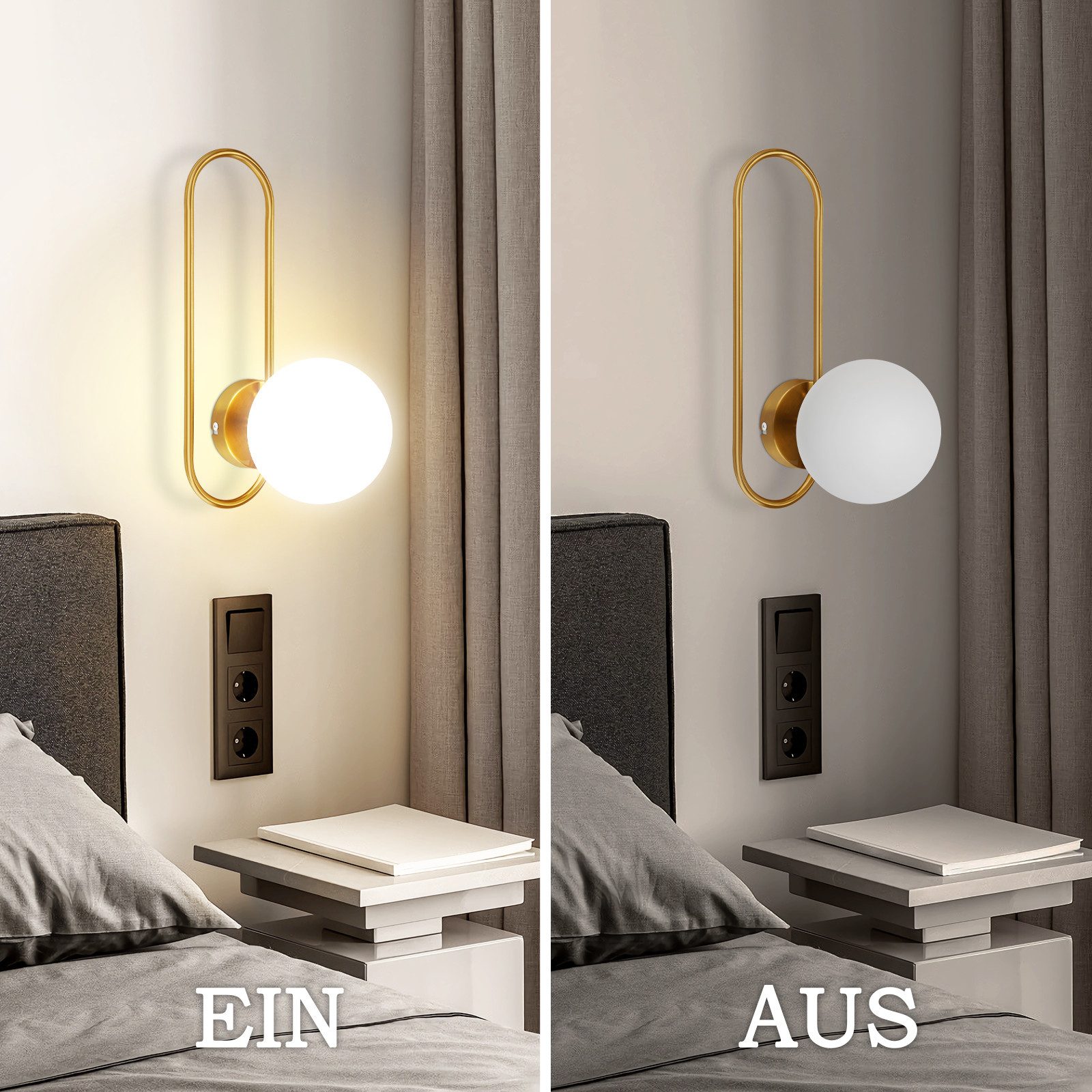 Lampada da parete in vetro dorato per camera da letto e corridoio_voghion.com