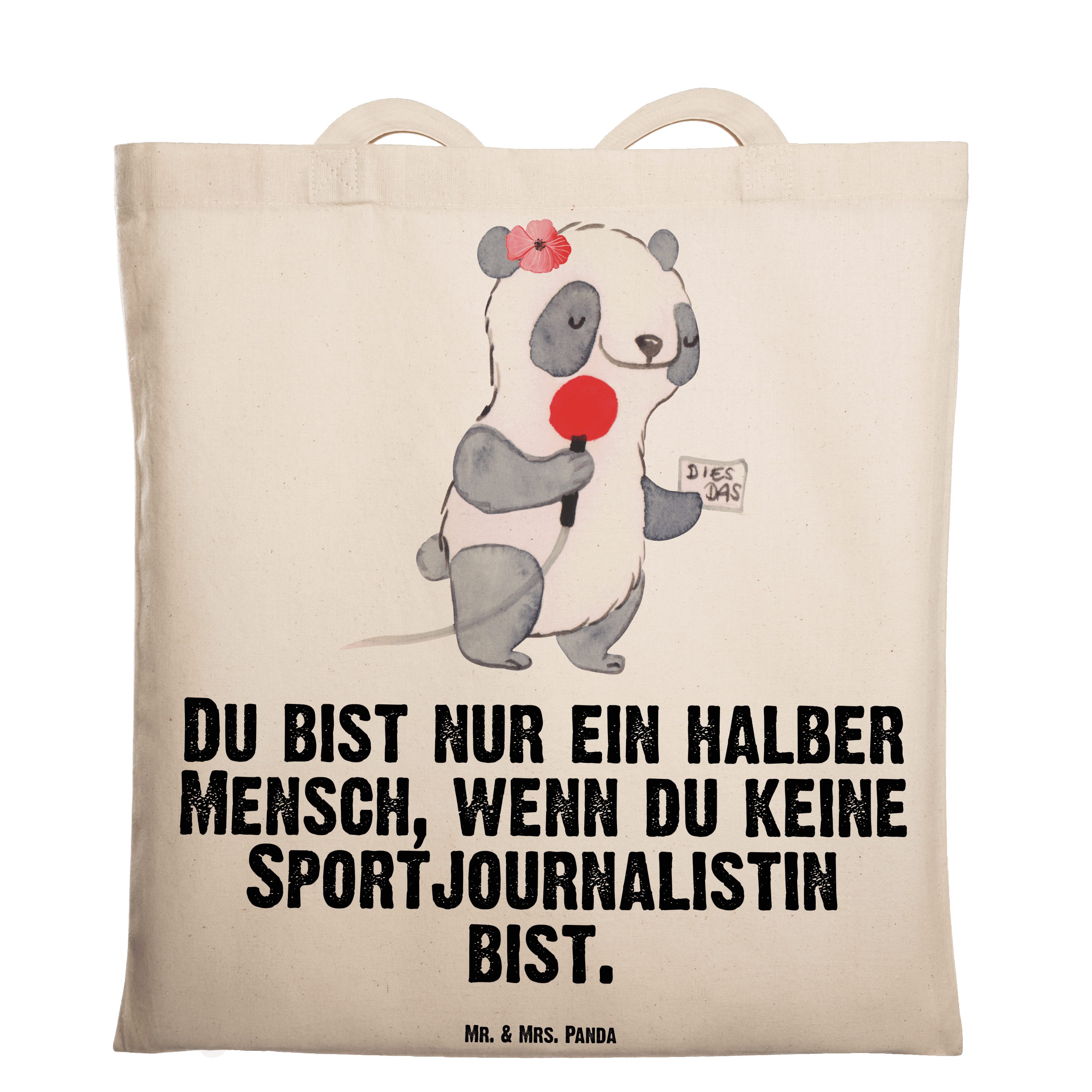 Mr. & Mrs. Panda Tragetasche Sportjournalistin mit Herz - Transparent - Geschenk, Redakteurin, Mik (1-tlg) | Canvas-Taschen