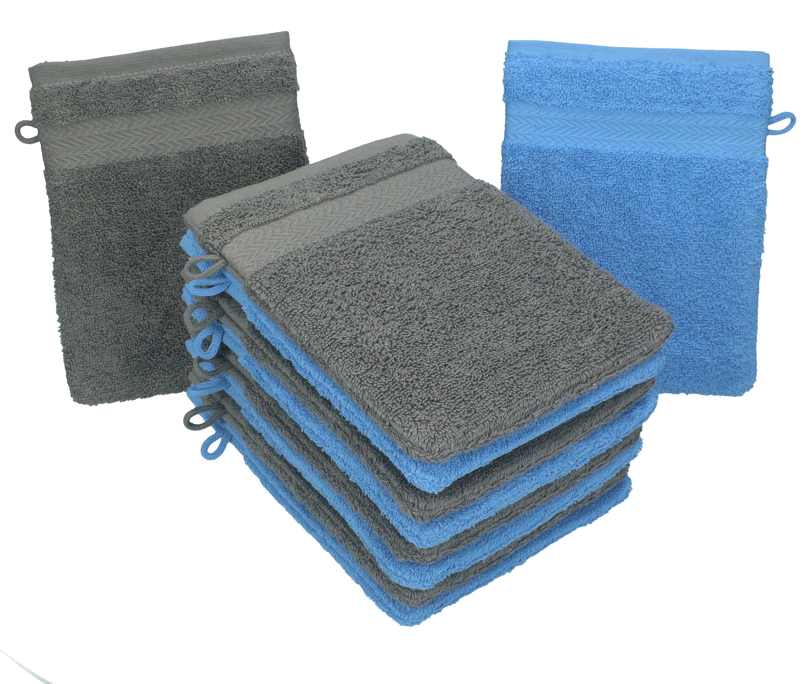 Betz Waschhandschuh 10 Stück Waschhandschuhe Premium 100% Baumwolle Waschlappen Set 16x21 cm Farbe hellblau und anthrazit (10-tlg)