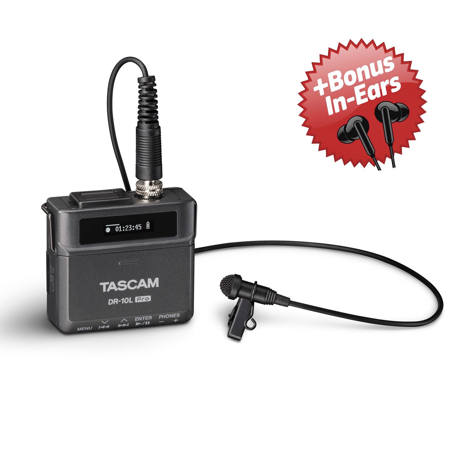Tascam Tascam DR-10L Pro Recorder mit Lavaliermikrofon + Bonus In-Ear Digitales Aufnahmegerät