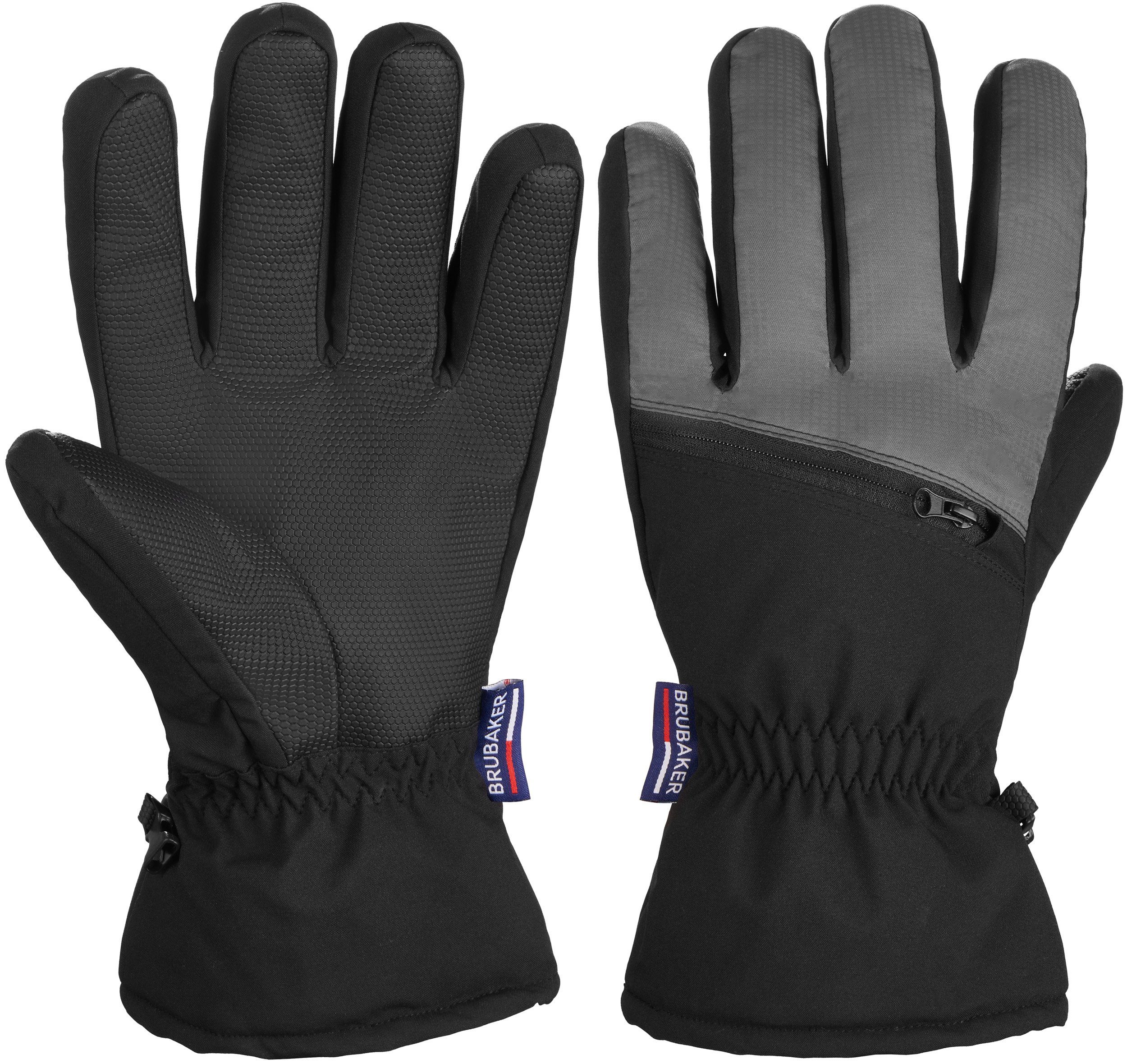 BRUBAKER Skihandschuhe Wasserdicht & Winddicht mit Reißverschluss Tasche (1-St) Winterhandschuhe für Herren und Damen - Thermo Snowboardhandschuhe -