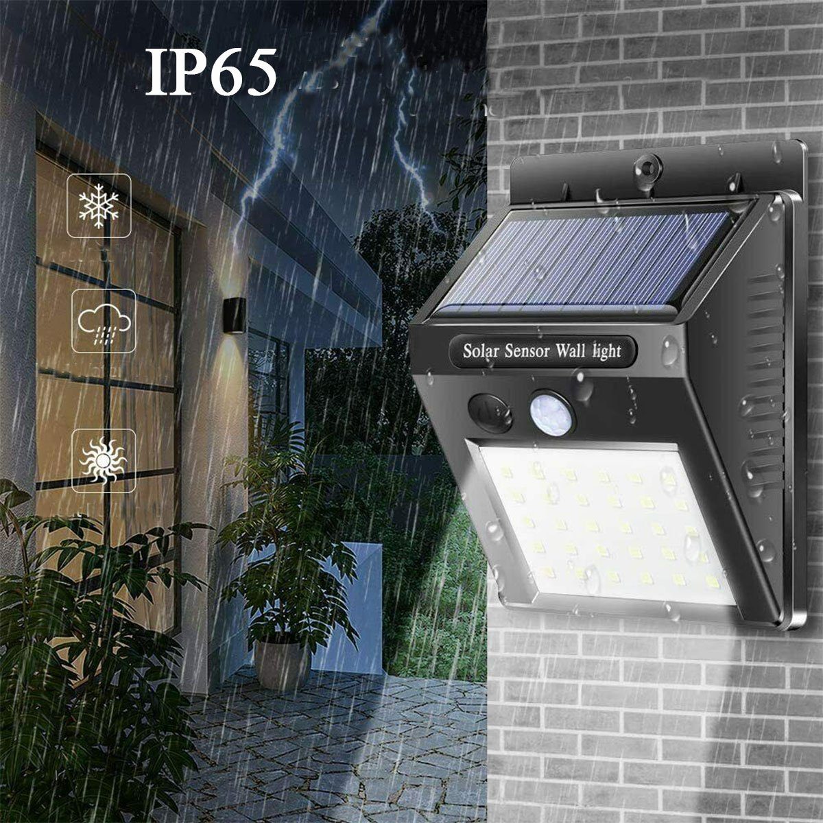 Wandleuchte IP65 Außen, Wasserdichte Solar LED 4 LETGOSPT Stücke Tageslichtweiß, fest LED Außen-Wandleuchte mit Solarleuchte 30LEDs Bewegungssensor, integriert, für Kaltweiß, Solarleuchten Solarlampe