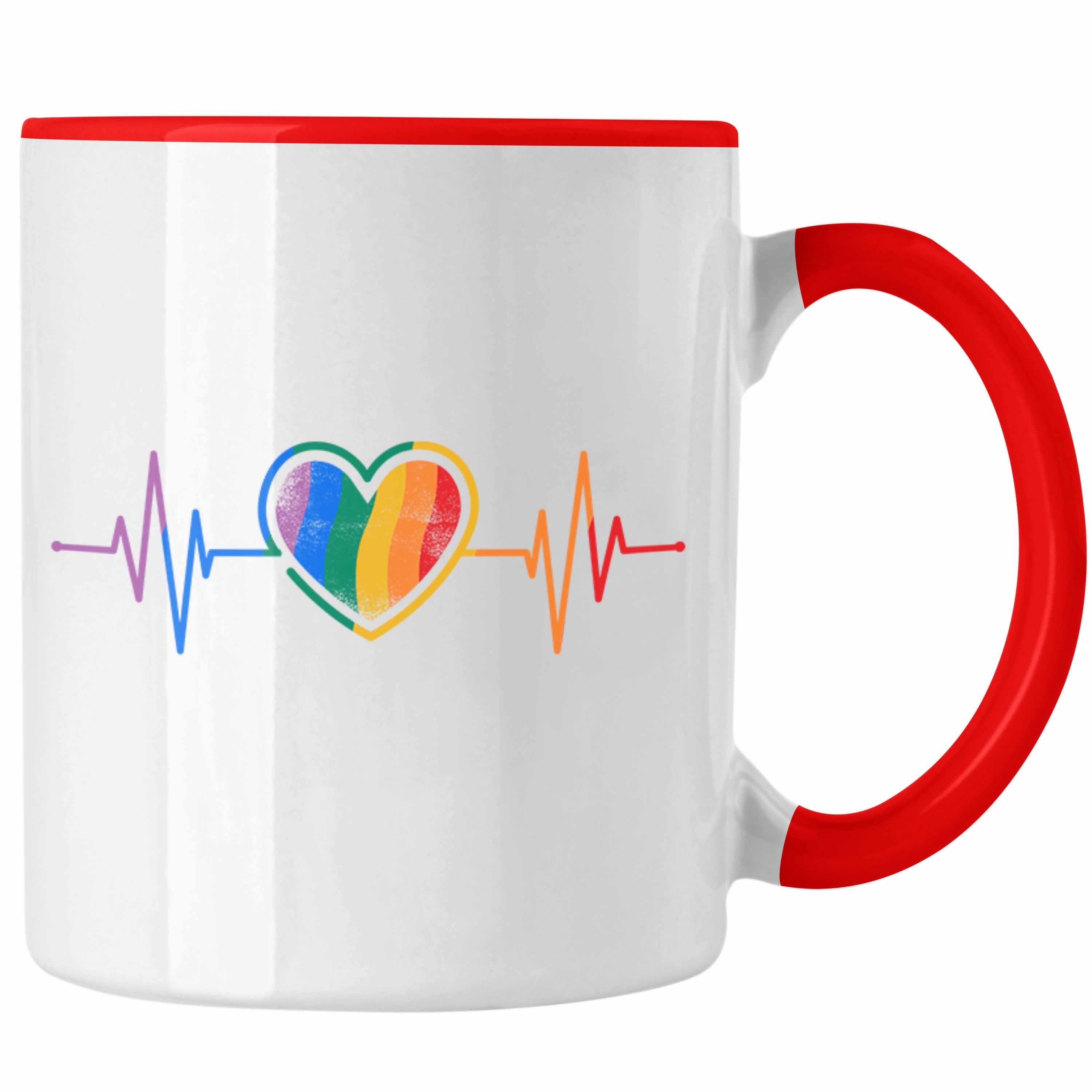 Trendation Tasse Trendation - LGBT Tasse Geschenk für Schwule Lesben Transgender Regenbogen Herzschlag Lustige Grafik Rot