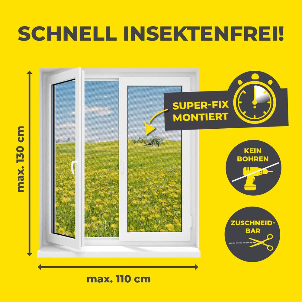 EASYmaxx Insektenschutz-Fensterrahmen Insektenschutzgitter 110 x 130 cm mit Magnetbefestigung, (1-St), Schutz gegen Mücken, Fliegen, Wespen etc. magnetisch leicht anbringbar
