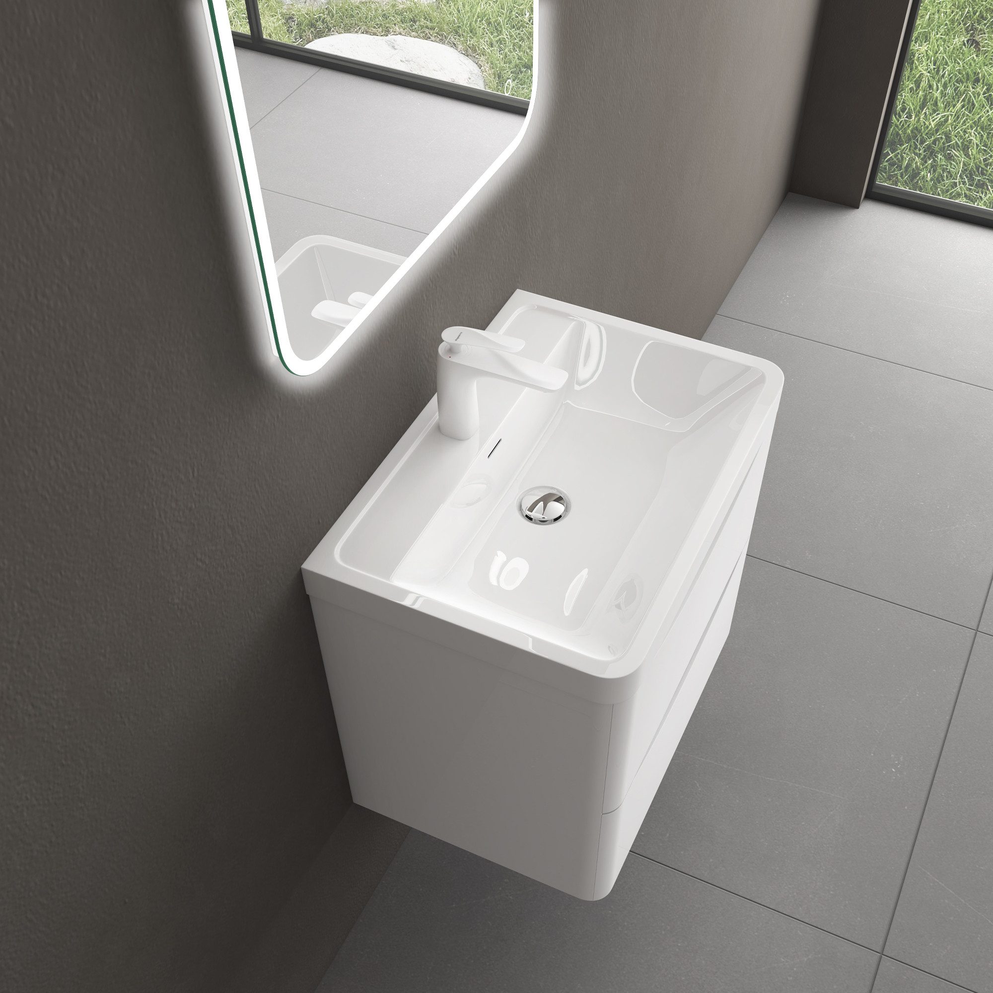 doporro Badezimmer-Set Waschbeckenunterschrank Wandmontage Mineralguss-Wasc günstig online kaufen