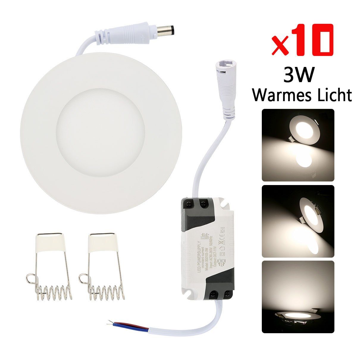 10er 3W-12W, Einbaustrahler Set Lampe Flach 83mm, LED oyajia Deckenspot und Ultra Ø integriert, Bad Küche Wohnzimmer, Warmweiß Spots 30mm, LED für Deckenspots fest Einbaustrahler 3W Schlafzimmer