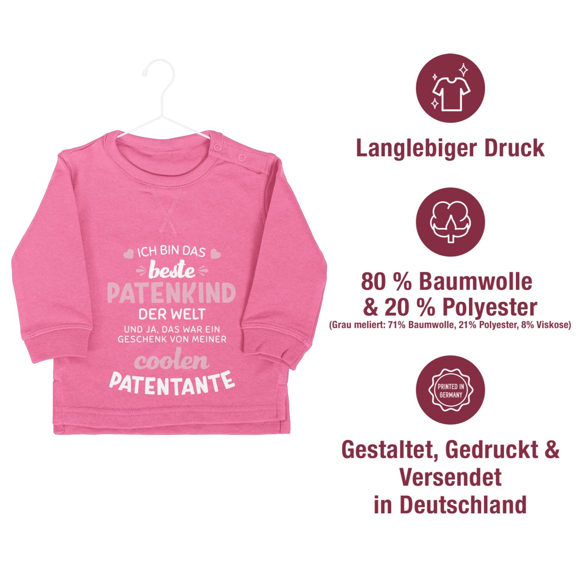 Shirtracer Sweatshirt Ich bin das 2 weiß/rosa Patenkind Welt der Baby Pink beste Patentante