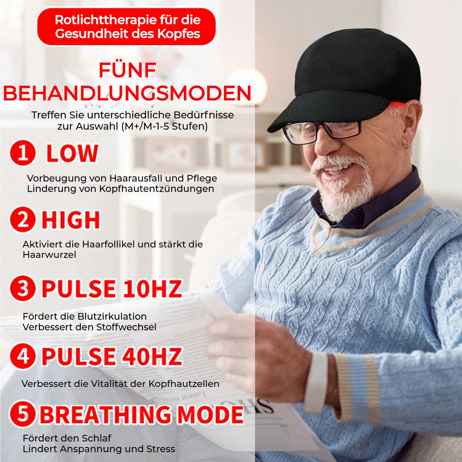 QUBEBU Infrarotlampe Rotlicht-Haarwuchshaube - Nahinfrarot-Haarwuchshaube 660nm&850nm&940nm, Haarausfall-Behandlung für Frauen/Männer, stellt Haardicke, Volumen, 1-tlg., Fördert Haarwachstum & verbessert die Kopfhautgesundheit, 5 Modi, Anti-Haarausfall und Haarwachstum Behandlung Beschleunigen, 43-45°C