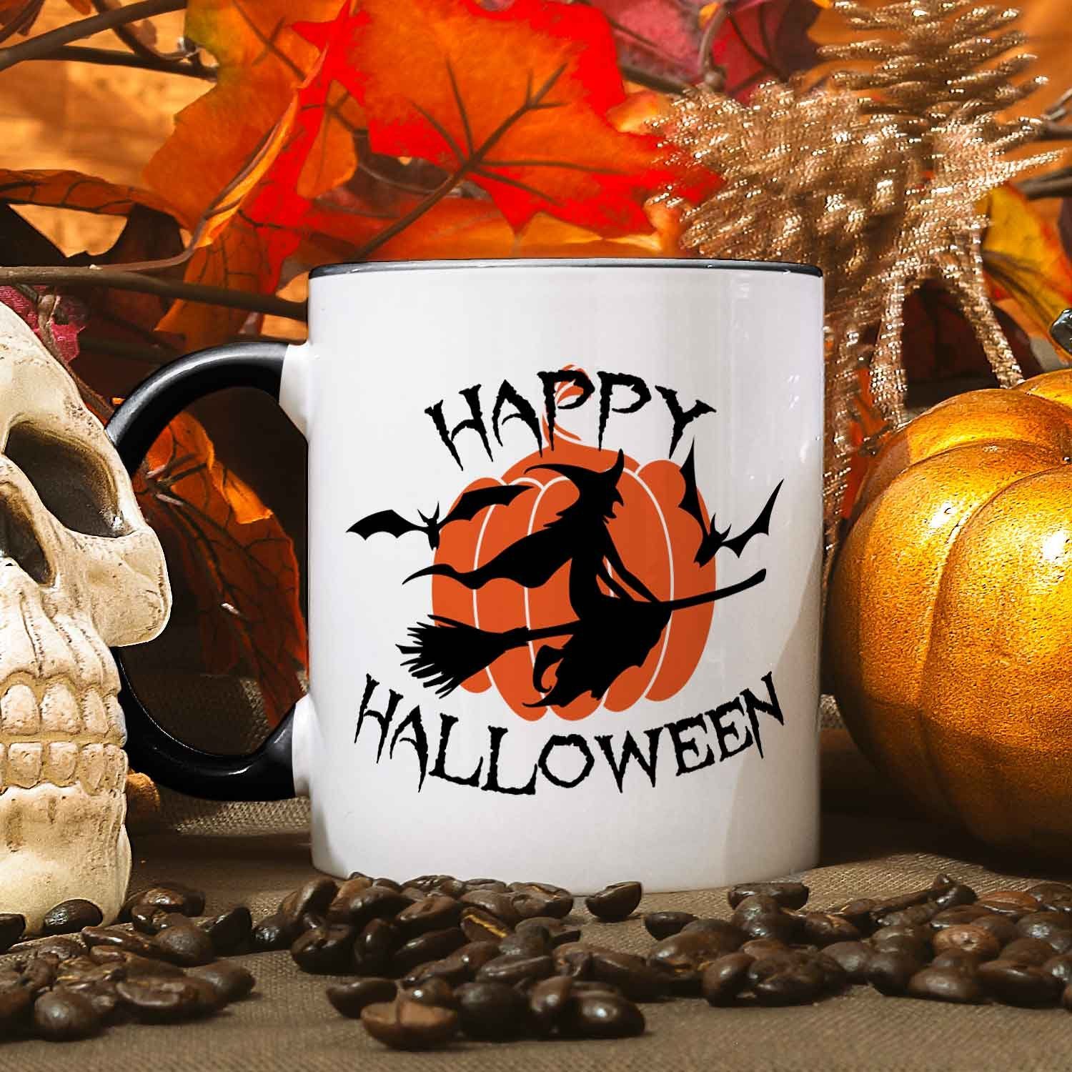 GRAVURZEILE Tasse mit Motiv im Happy Halloween Hexen Design, Keramik, 330 ml