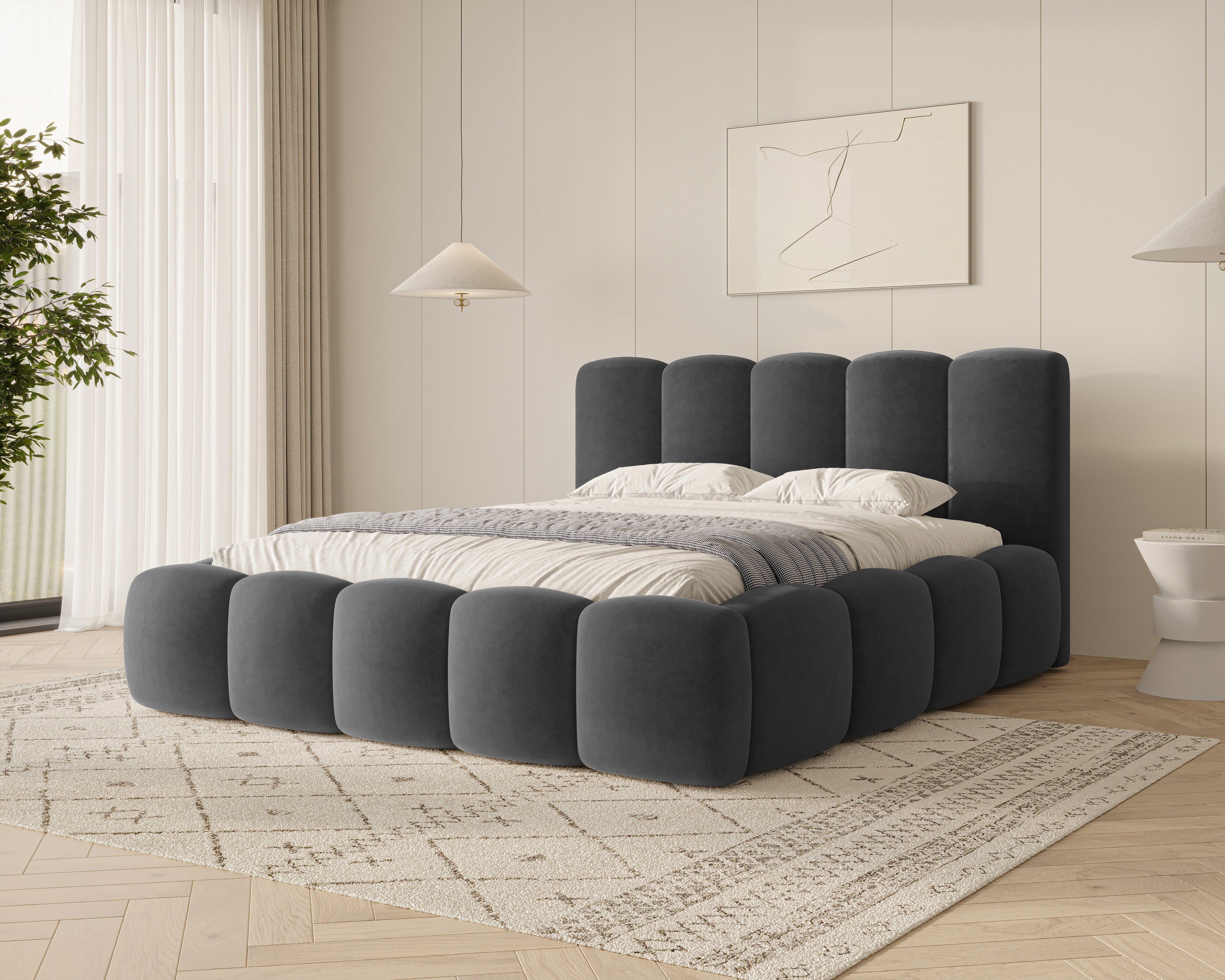 MOEBLO Polsterbett BUBBLE 18 (Polsterbett Bubble mit Bettkasten und Lattenrost aus Samt Velvet Velour Wolkenbett - Polsterbett 140), Maße (B x H x T): 163/183/203 x 100 x 220 cm