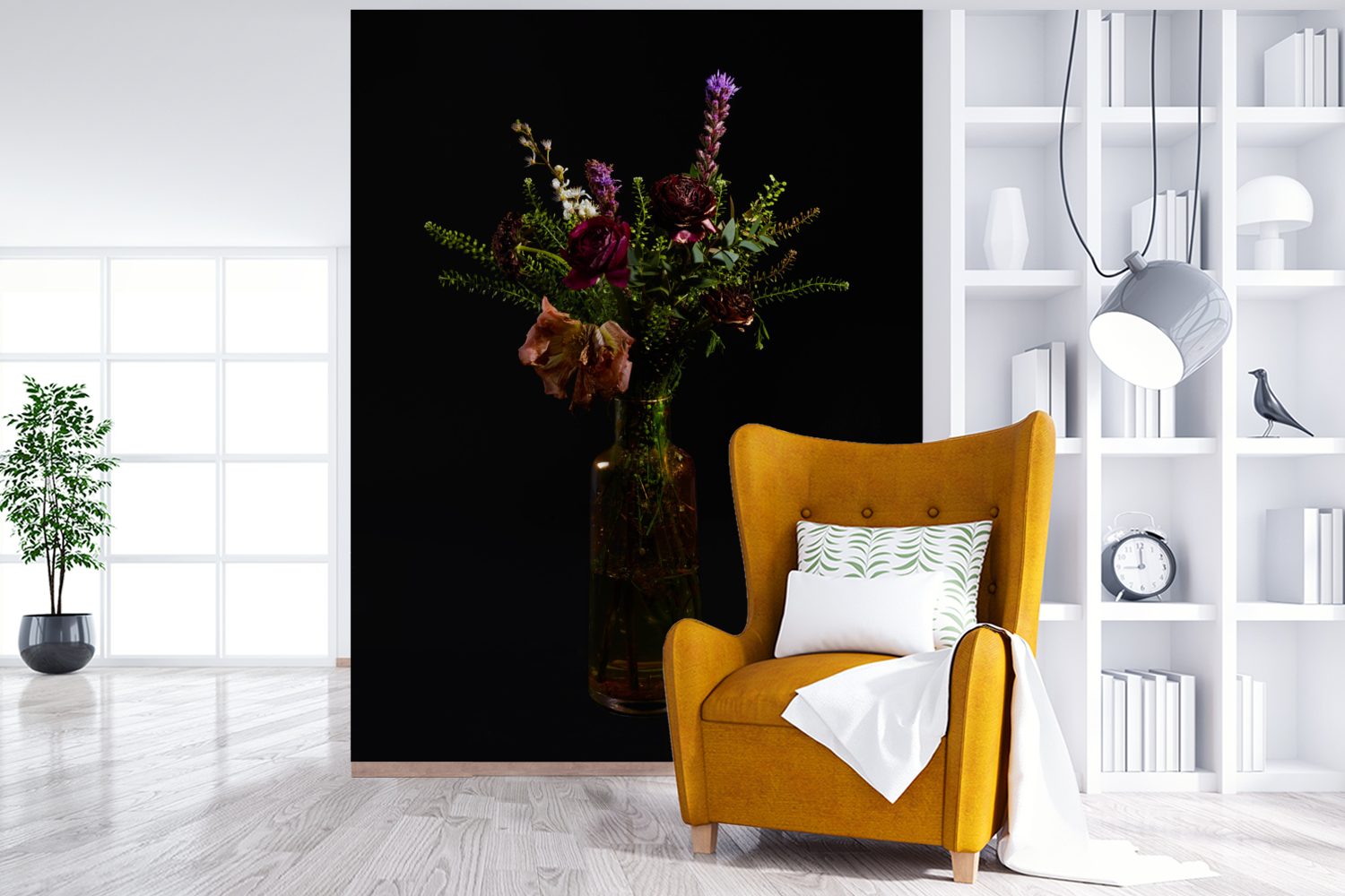 Blumen (4 St), Vinyl - Fototapete Wandtapete für Farben - Montagefertig MuchoWow Wohnzimmer, bedruckt, Tapete Stilleben, Matt,