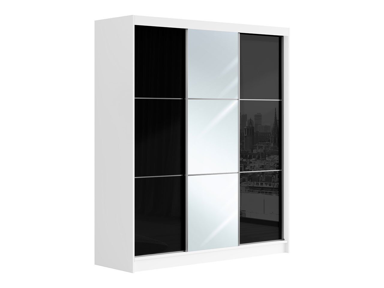 180 Lacobel-Glas, Schwarz MÖBEL cm Kleiderschrank Modern Spiegel, MKS mit VALENCIA Schiebtüren, Schrank mit