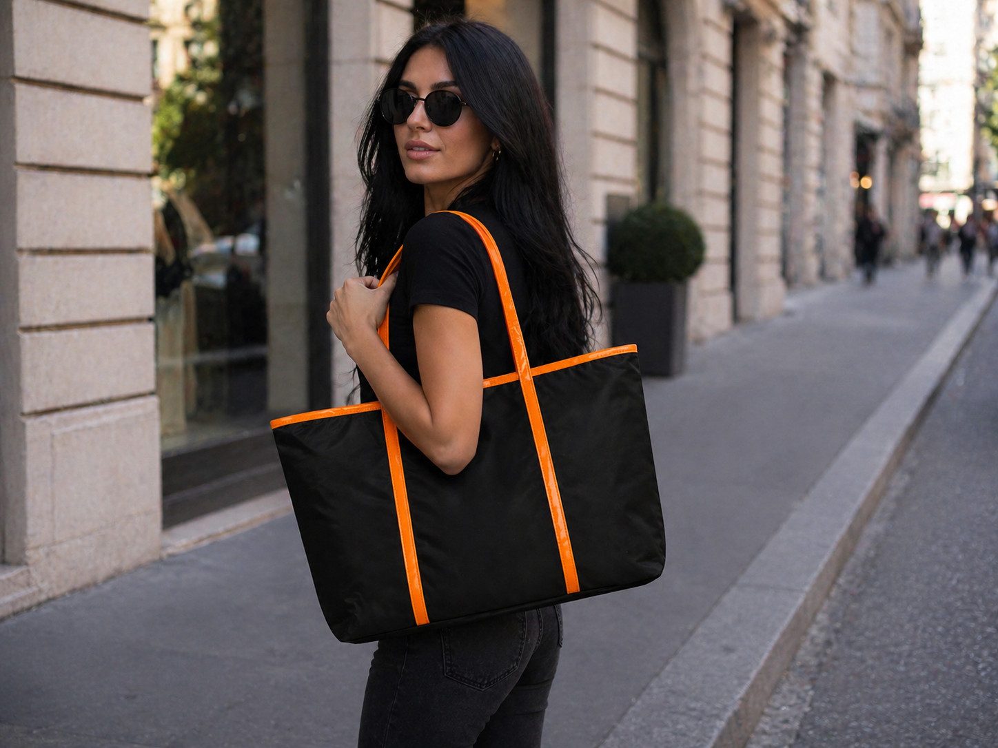 Rungassi Shopper Rungassi Tasche Shopper Orange-Schwarz abwaschbar B 46cm 14290