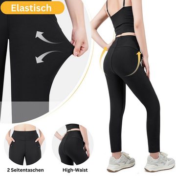 Frentree Leggings mit Hosentaschen im Alltagslook, schicke und bequeme Damen Sporthose mit Bauchwegfunktion, Blickdicht und Atmungsaktiv, sportliche Hose