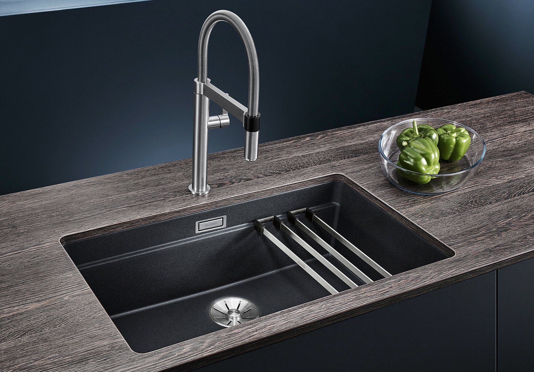 Blanco Granitspüle ETAGON 700-U, eckig, 46/73 cm, (1 St), inklusive 2 Gratis ETAGON-Schienen aus Edelstahl