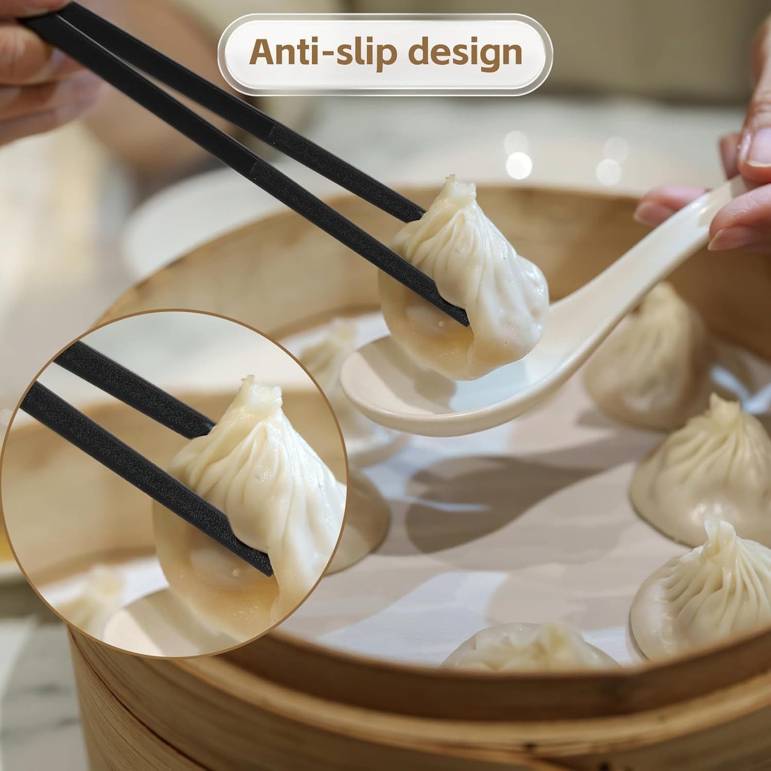 FELIXLEO Essstäbchen Essstäbchen Wiederverwendbar Spülmaschinenfest Schwarz 24cm