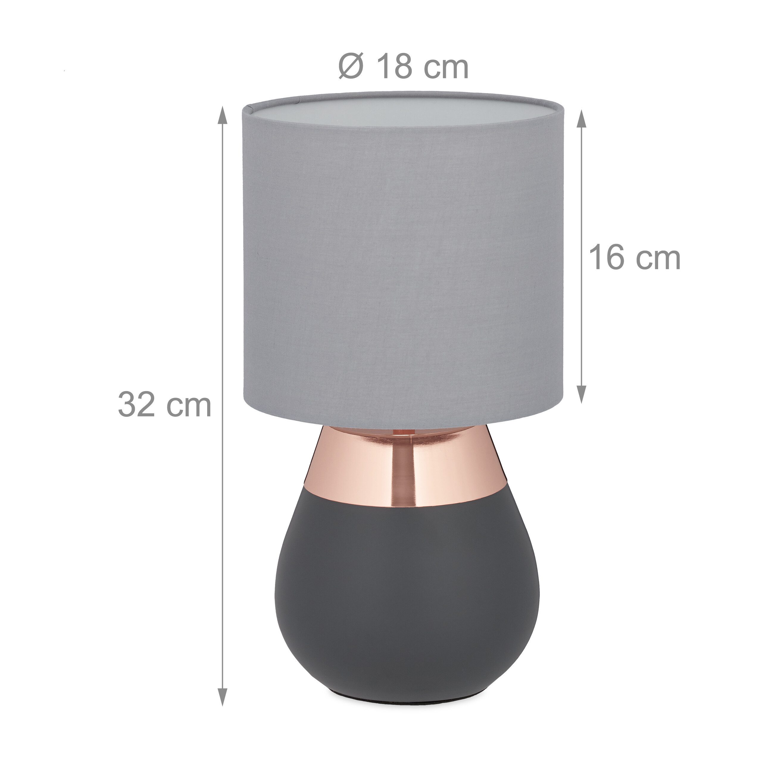relaxdays Nachttischlampe Tischlampe mit Stoffschirm, Ein-/Ausschalter, ohne Leuchtmittel, Warmweiß, Kupfer – Bild 4 von 5