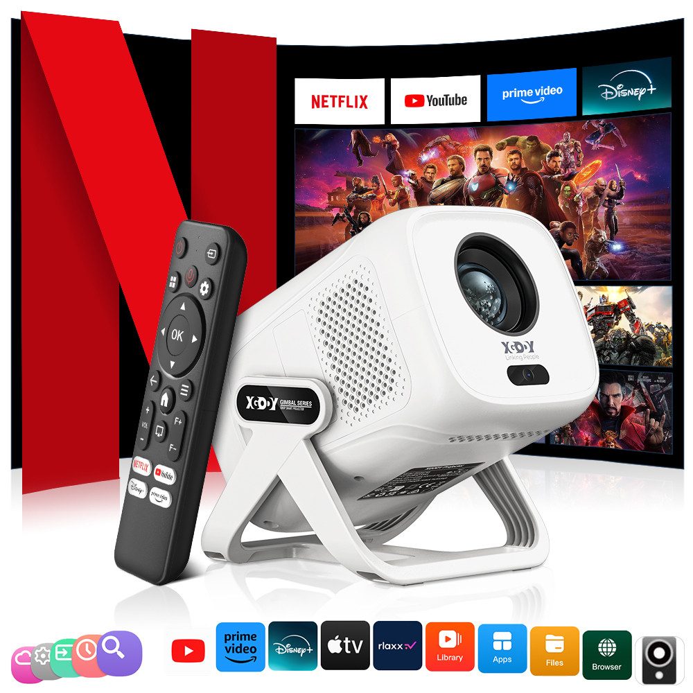 XGODY Native 1080p Projektor 4K Mit Netflix Zertifizierung(AutoFokus) Mini Beamer (450 lm, 1500:1, 3840 x 2160, 1920x1080 px, mit Automatische Trapezkorrektur, WiFi 6+BT 5.4, Sprachsteuerung)