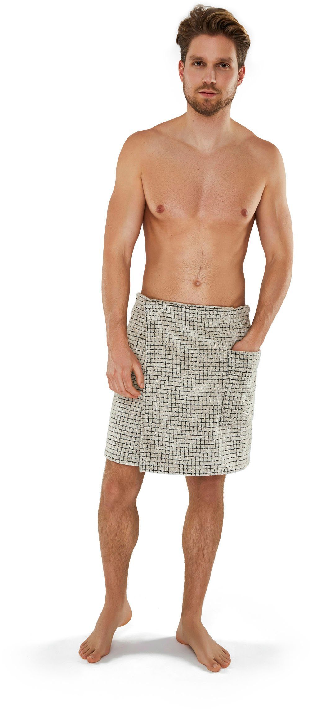 Möve Kilt Eden, ideal für Sauna & Spa, Kurzform, Walkfrottier, Knöpfe, edle Karo-Optik
