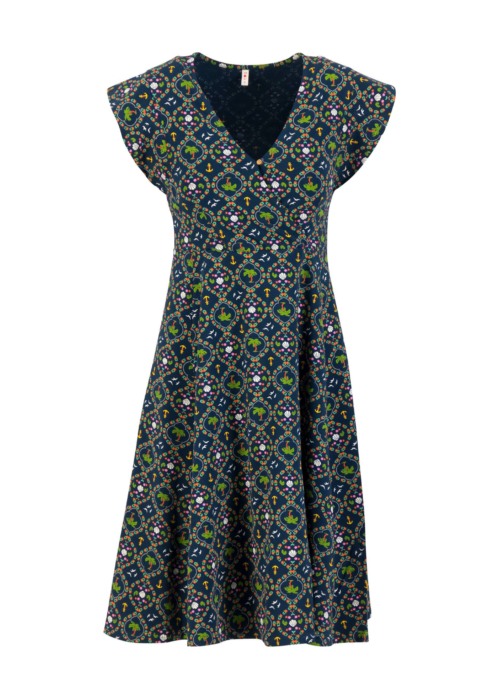 Blutsgeschwister Midikleid - gemustertes Jerseykleid mit V-Ausschnitt - Sommerkleid mit Wickelopt