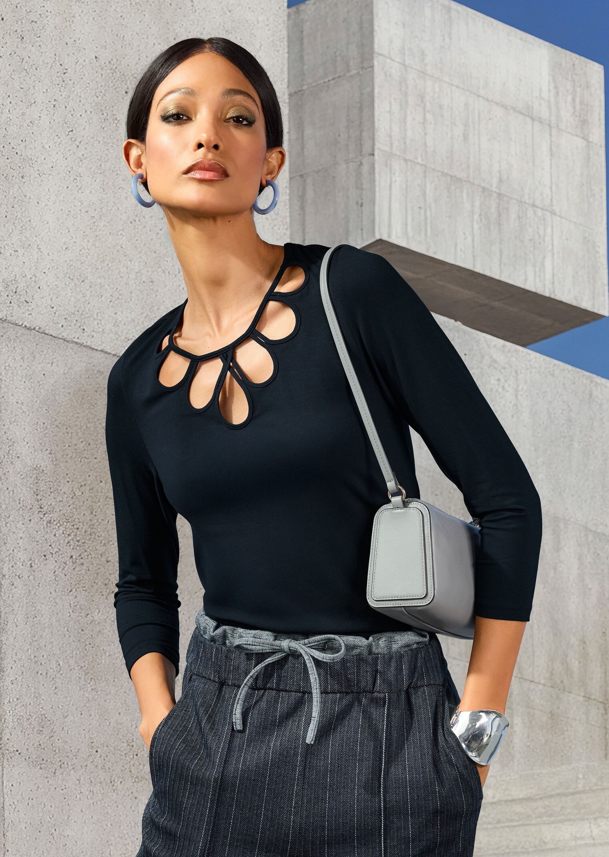 MADELEINE 3/4-Arm-Shirt Elegantes Oberteil mit Cut-Outs Fließender Viskose-Stretch, Rundhals, 3/4-Ärmel