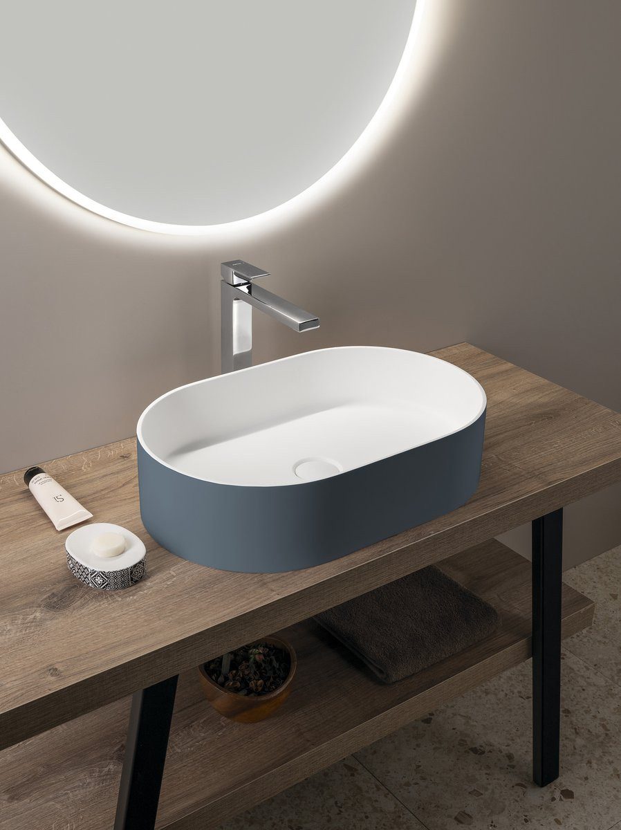 Sapho Waschtisch THIN Waschbecken zum Aufsetzen, Rockstone, 55x35cm, Siena/Weiß matt, Sapho-WN205-42