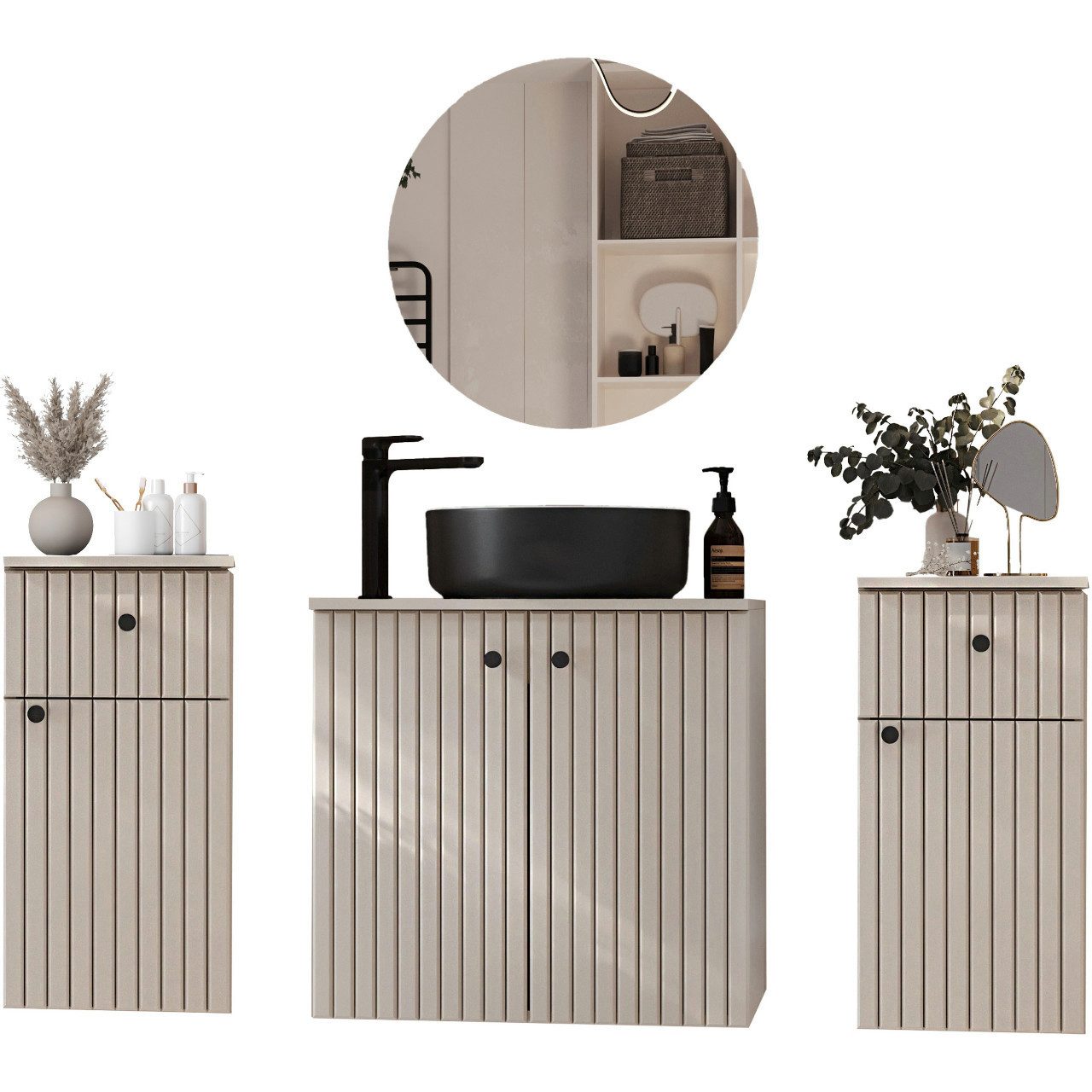 Badezimmer-Set Badmöbel Set ASTRO MAX kaschmir LAMELLEN