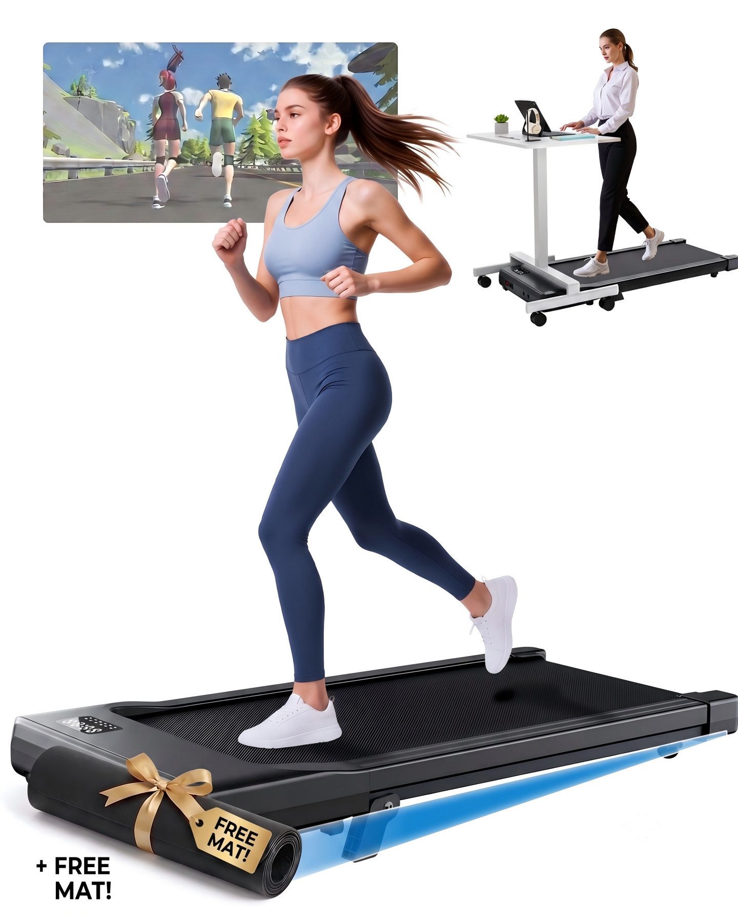 DEERRUN Laufband Deerrun Walking Pad mit Steigung 6% Laufband für Zuhause 6km/h