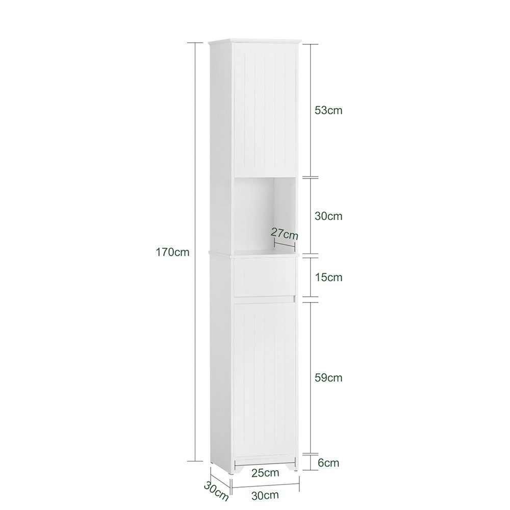 SoBuy Hochschrank BZR109, Badschrank schmal, Badregal, Holz, Weiß Badezimmerschrank Mehrzweckschrank mit verstellbaren Einlegeböden – Bild 5 von 5