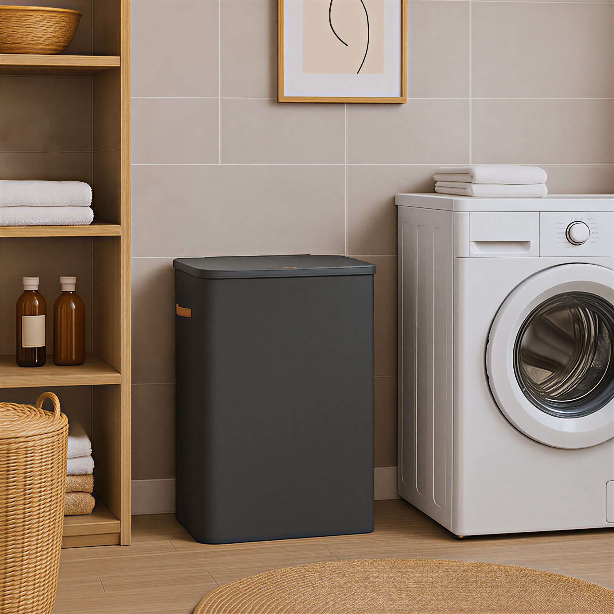 SONGMICS Wäschekorb mit Deckel und Griffen, mit herausnehmbarem Wäschesack, 100/170/190 L Wäschesammler 1/2/3 Fächer, Wäschetonne