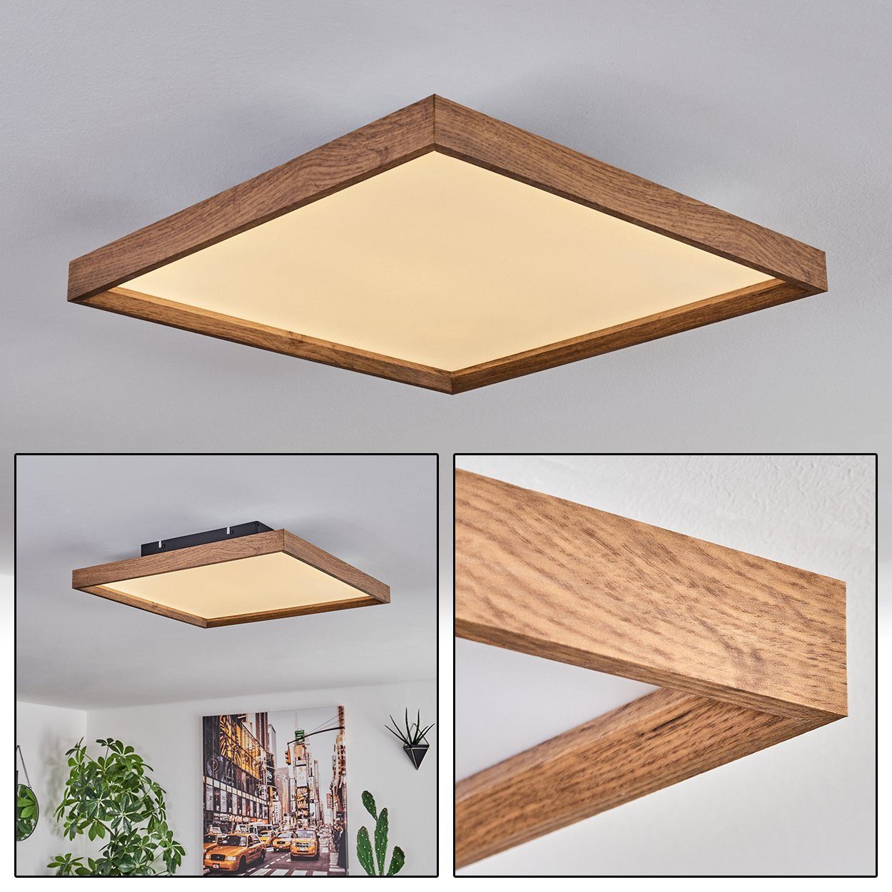 hofstein Deckenleuchte Deckenleuchte aus Metall/MDF/Kunststoff in Schwarz/Holzoptik/Weiß, LED fest integriert, 3000 Kelvin, 45 cm x 45 cm, 24 Watt, 2650 Lumen, 3000 Kelvin