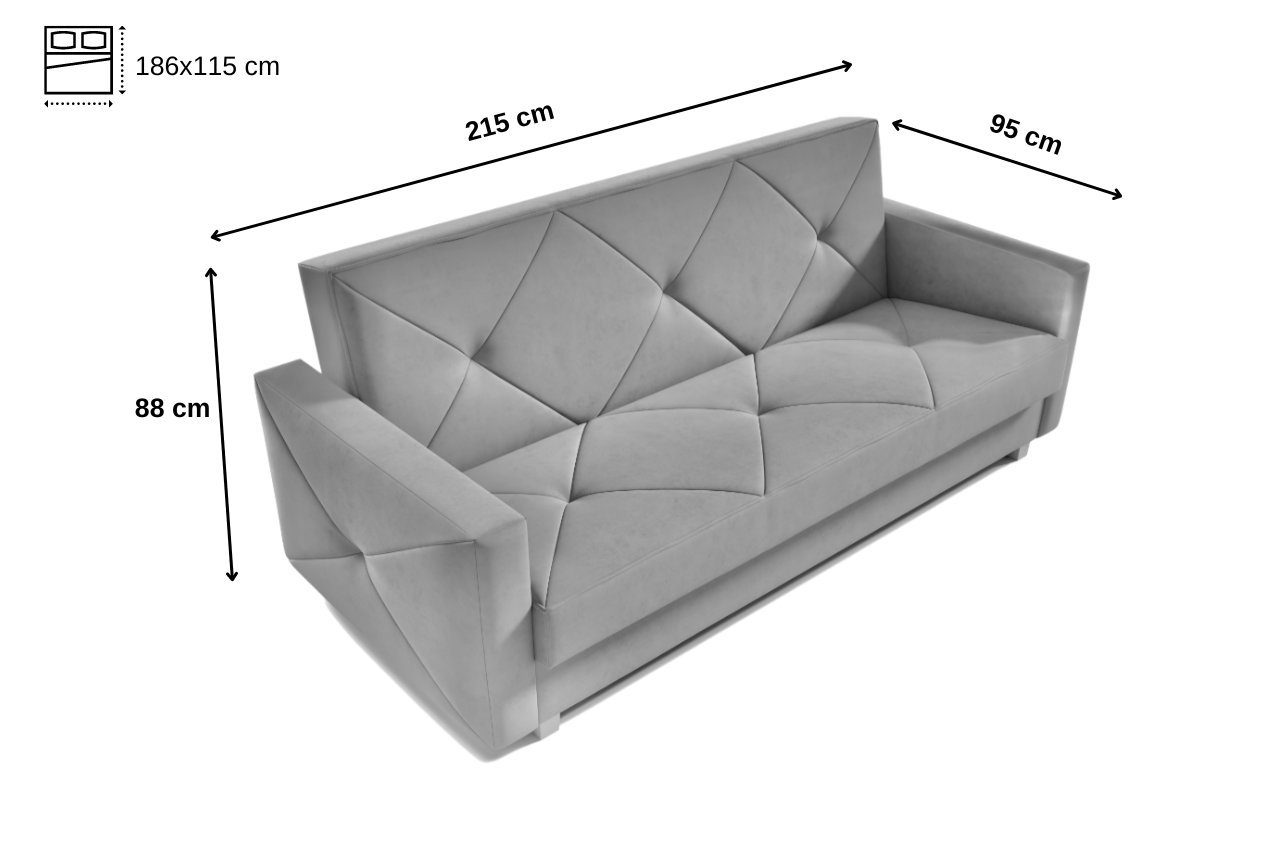 Schlafsofa (Solo Wohnzimmermöbel - Couch PRETORIA, MOEBLO Wohnzimmerset Bettsofa (BxHxT): Bettkasten cm, und Schlafsofa 215x88x95 254) mit Schlaffunktion Rosa