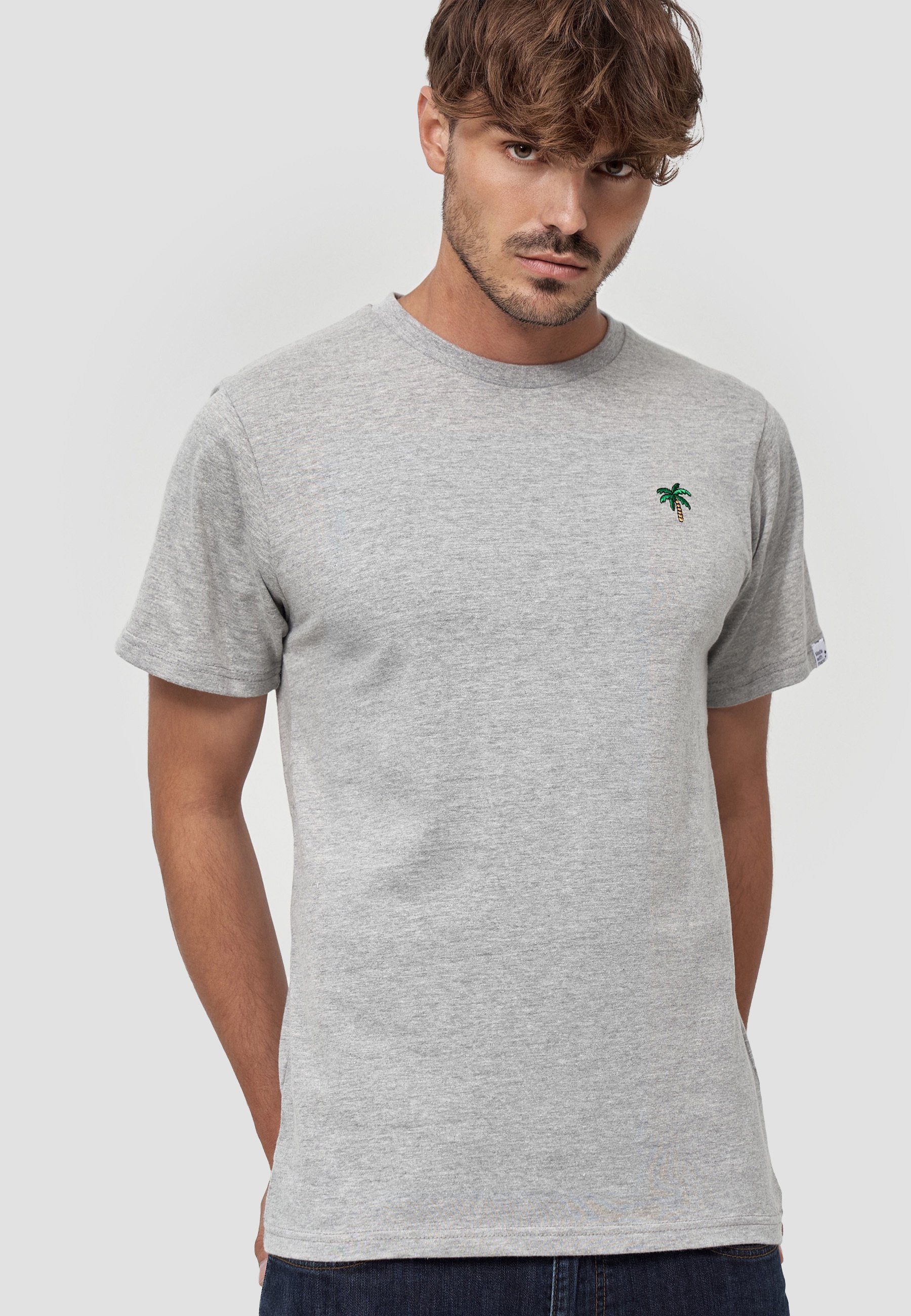 MIKON T-Shirt Palme GOTS zertifizierte Bio-Baumwolle Hellgrau