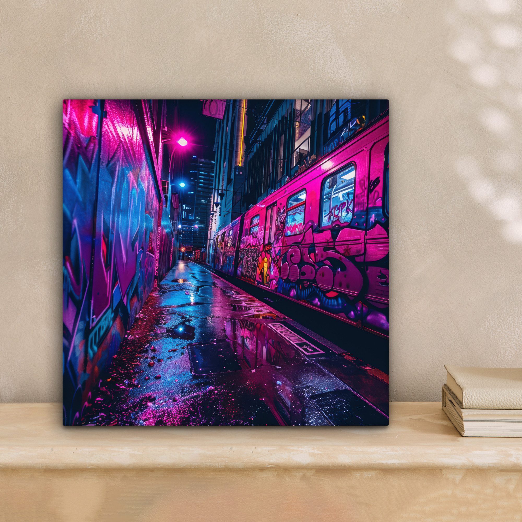 OneMillionCanvasses® Leinwandbild Stadt - Neon - Nacht - Rosa - Graffiti, F günstig online kaufen