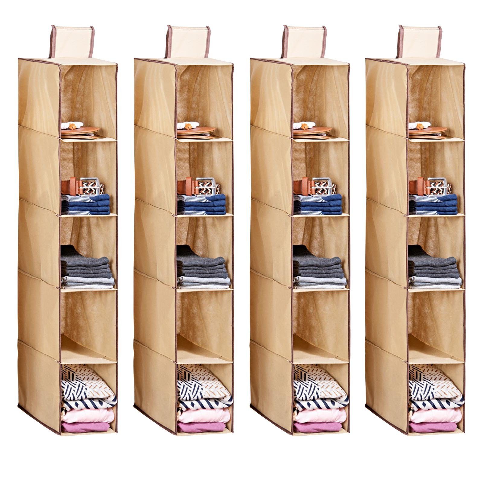 HAC24 Hängeregal Ordnungshelfer Kleiderschrank Organizer Hängeaufbewahrung, 4-tlg., Braun mit 5 Fächern