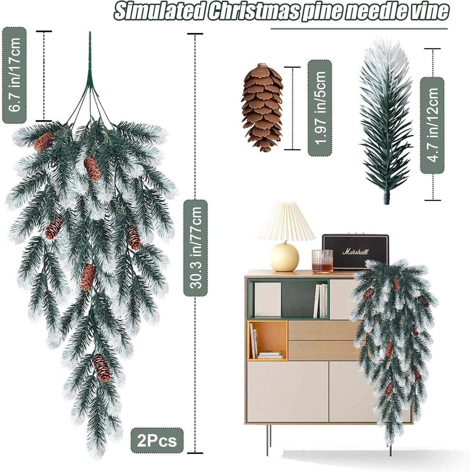 Kunstzweig 2 Stück Künstliche Tannenzweige Lang 74CM Weiß Grün Künstliche, LuxusKollektion