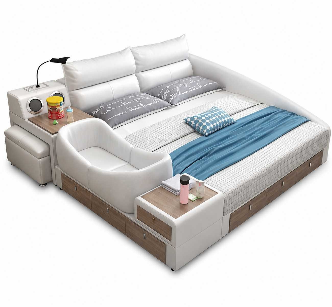 JVmoebel Polsterbett Modernes Multifunktionsbett mit Holzdetails und Stauraum, Made in Europa