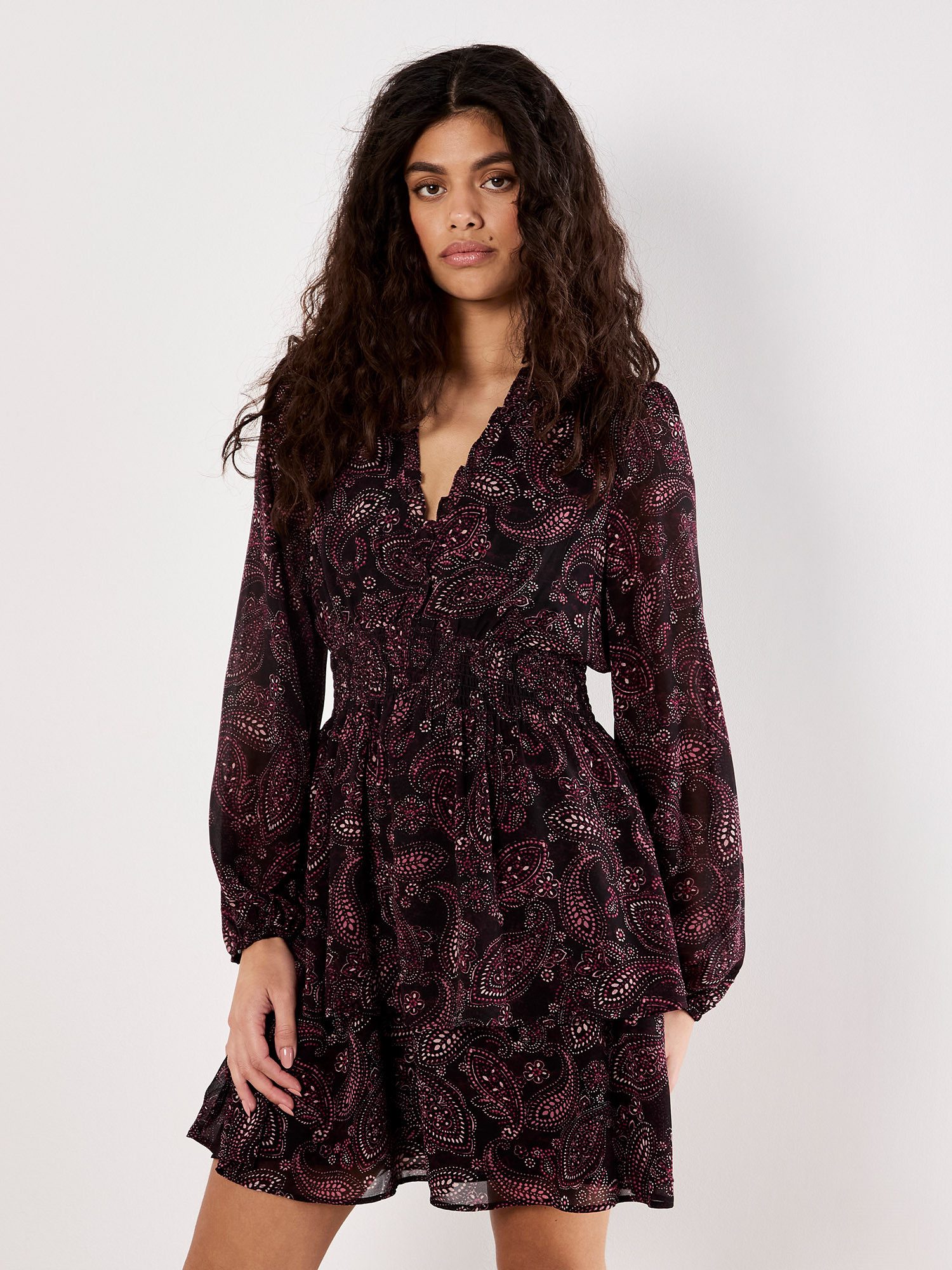 Apricot Minikleid Druckkleid mit Batik-Paisley-Muster günstig online kaufen