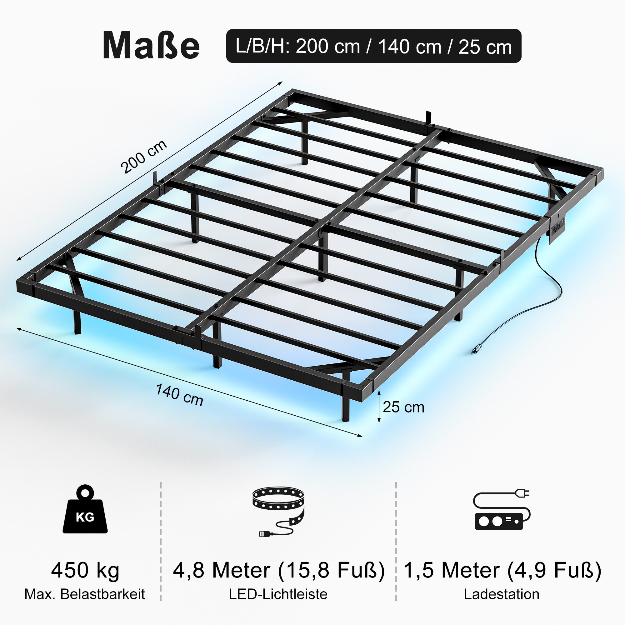 FABATO Metallbett Schwebebett, Bettgestell mit LED-Licht & USB-Ladestation günstig online kaufen
