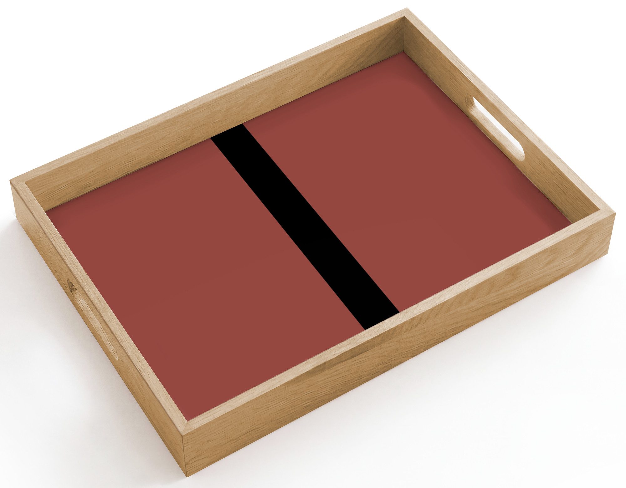 OnlyWow Tablett Rechteckig mit Henkel Rot - Schwarz - Gestreift - Minimalistisch, Eichenholz, (1-tlg), Siervierplatte, Tray, Frühstücksbrett