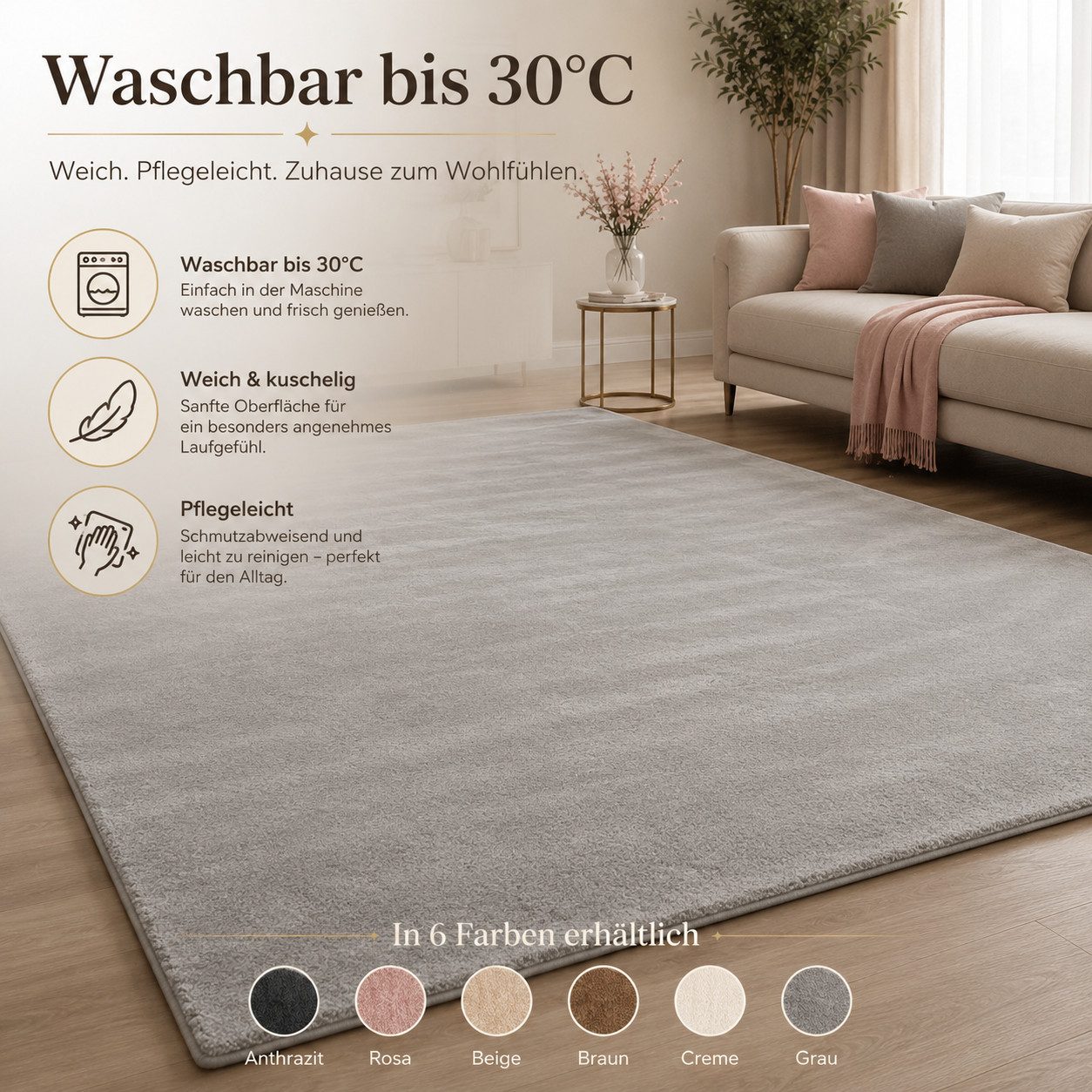 Carpetilla Teppich Waschbarer Teppich– Modern & Weich für Wohnzimmer, Schlafzimmer, Rechteckig – Bild 5 von 5