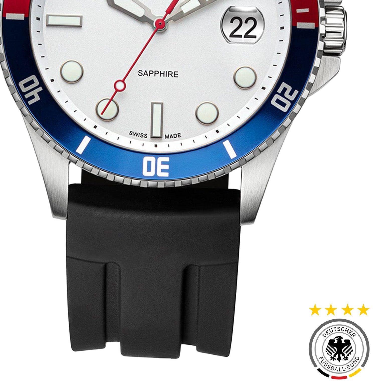 Deutscher Fußball-Bund Quarzuhr DFB Herrenuhr Silikon schwarz, (Analoguhr), Herrenuhr rund, groß (ca. 42mm), Silikonarmband schwarz, Fußball-Sport