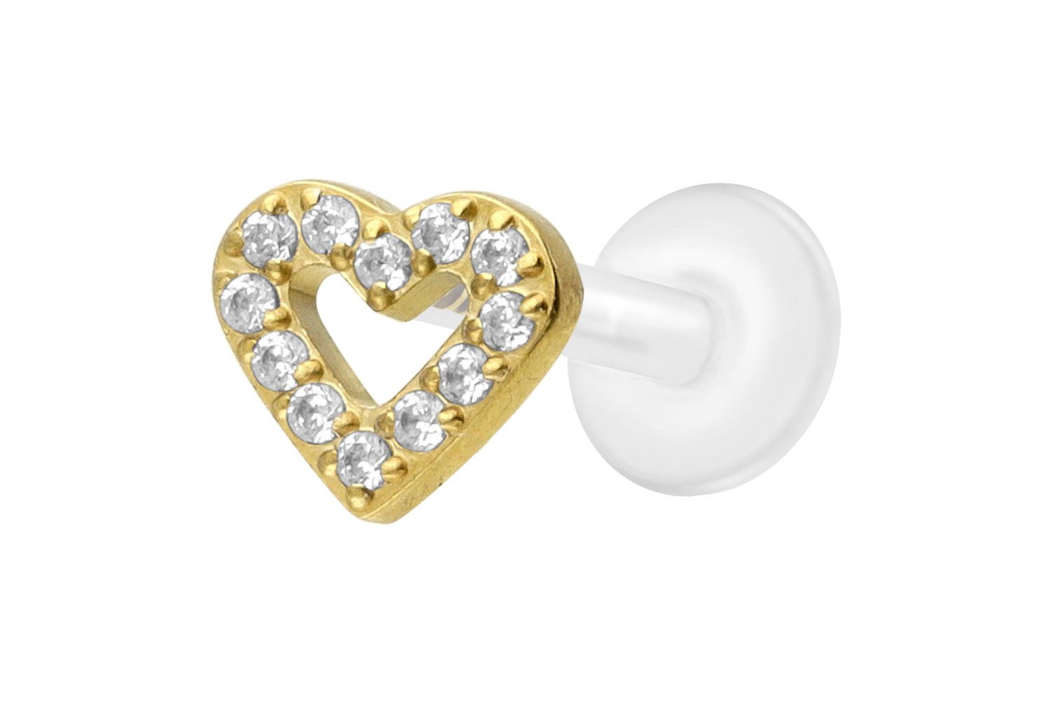 Piercing-Set PTFE Labret mit Innengewinde + Titan-Aufsatz KRISTALLHERZ