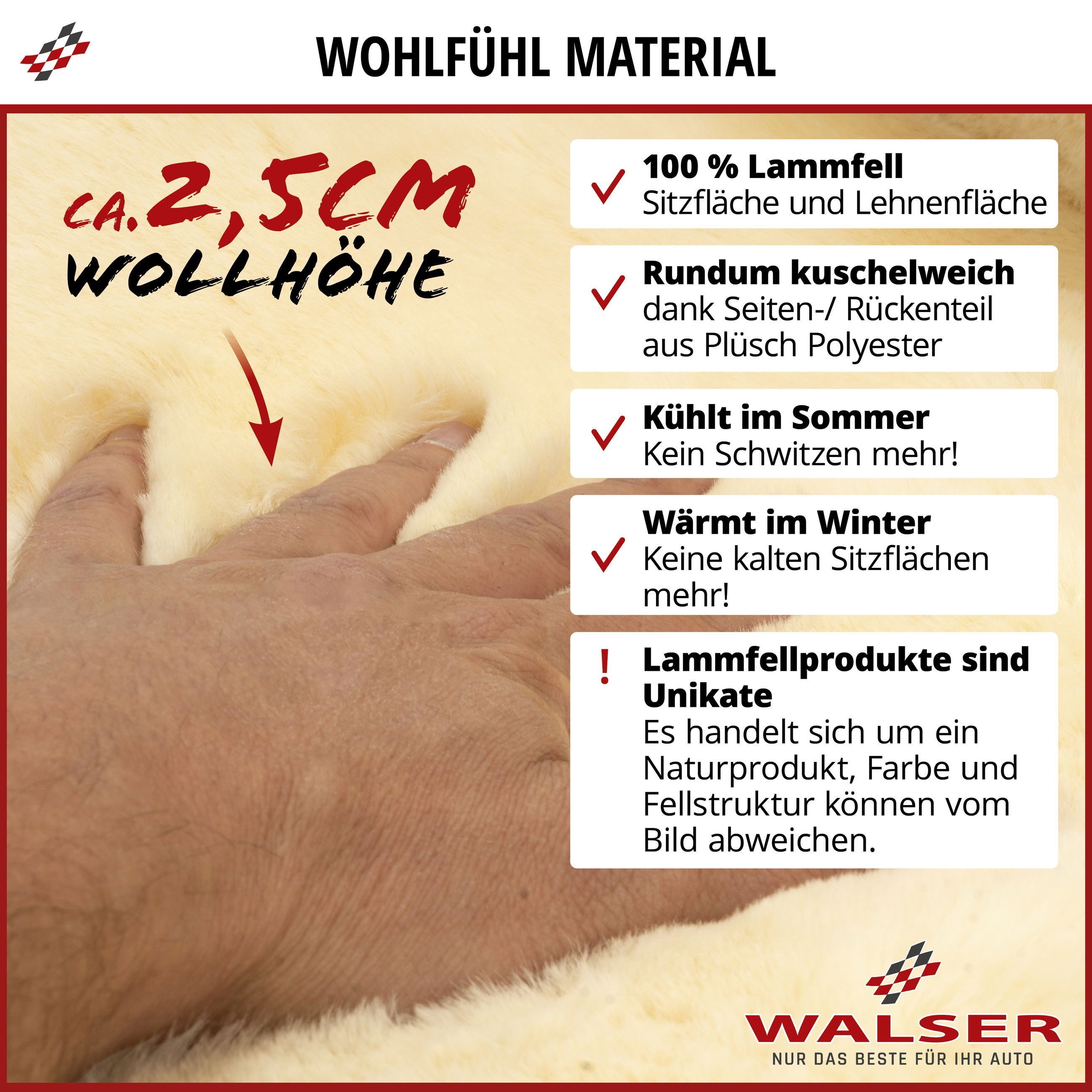 WALSER Autositzbezug Autositzbezug Lammfell Maya, 1 Vordersitzbezug 1tlg, 1 Kopfstützenbezug, 2-tlg.