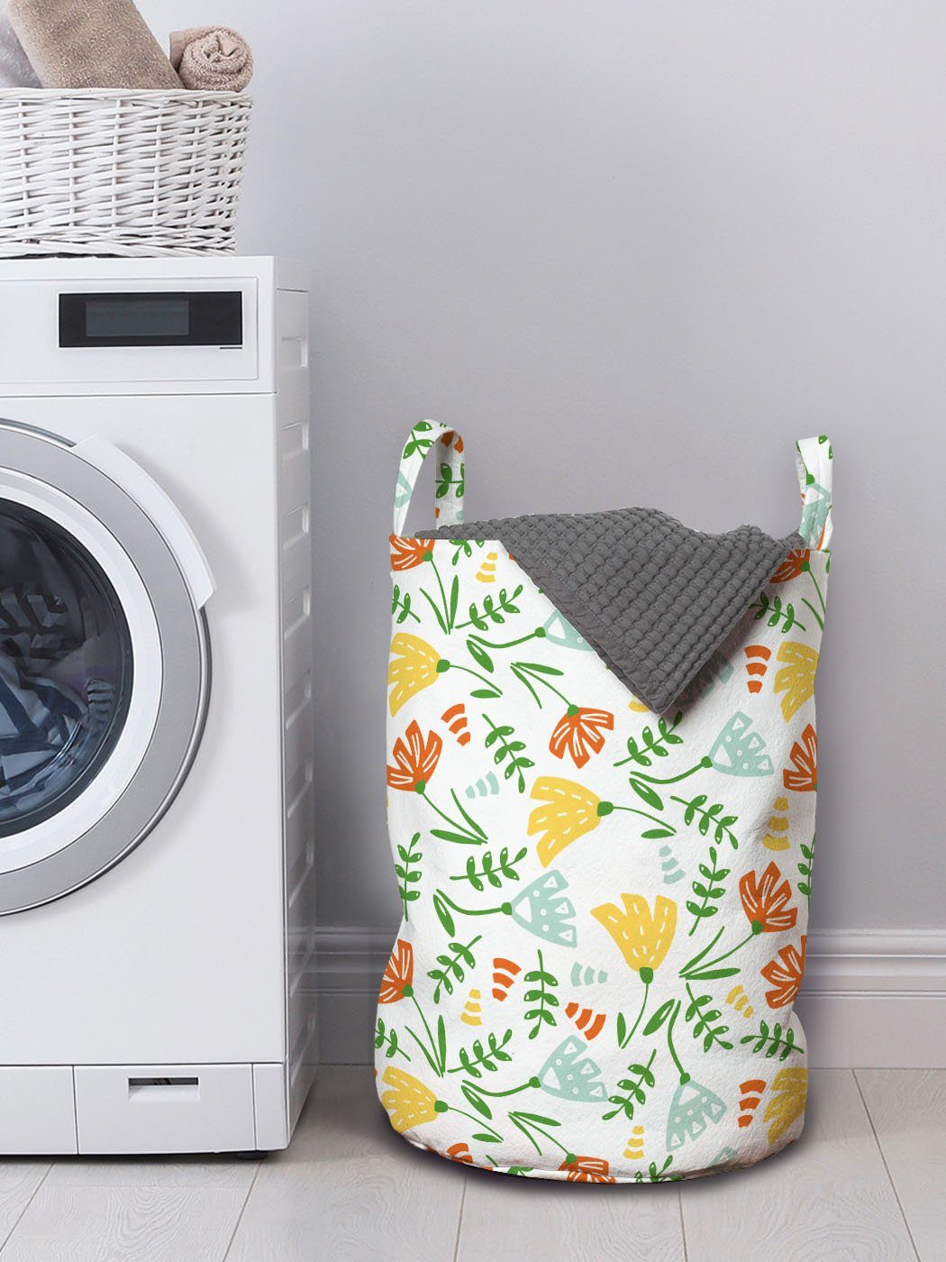 Wäschesäckchen Sommersaison Kordelzugverschluss Griffen für mit Waschsalons, Wäschekorb Branchen Blumen Abakuhaus