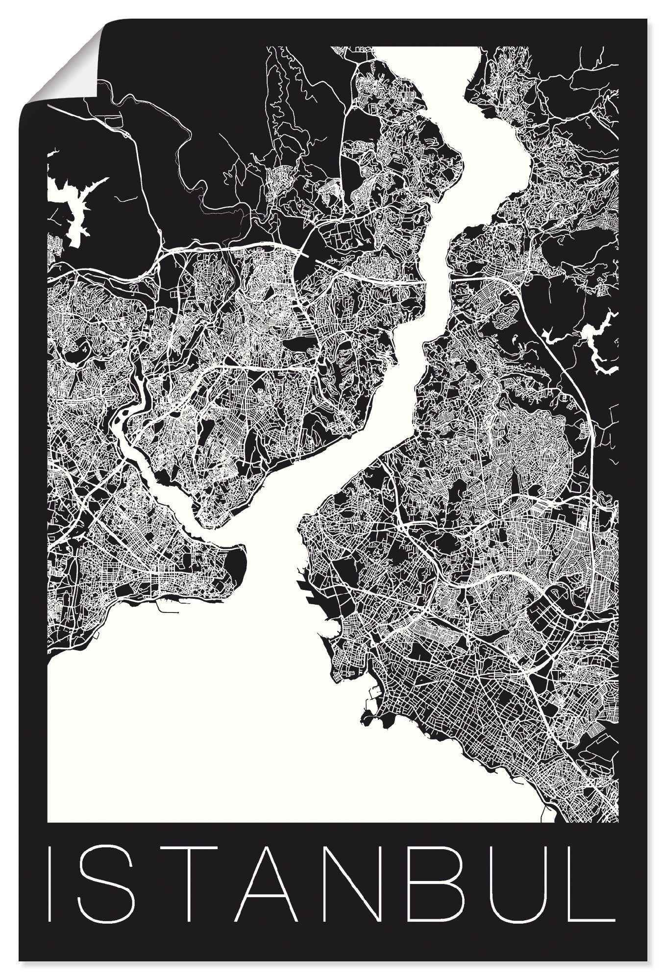 Artland Wandbild St), Istanbul Weiß, Retro Alubild, Leinwandbild, Größen Landkarten (1 Wandaufkleber in & oder versch. Schwarz Poster als Karte