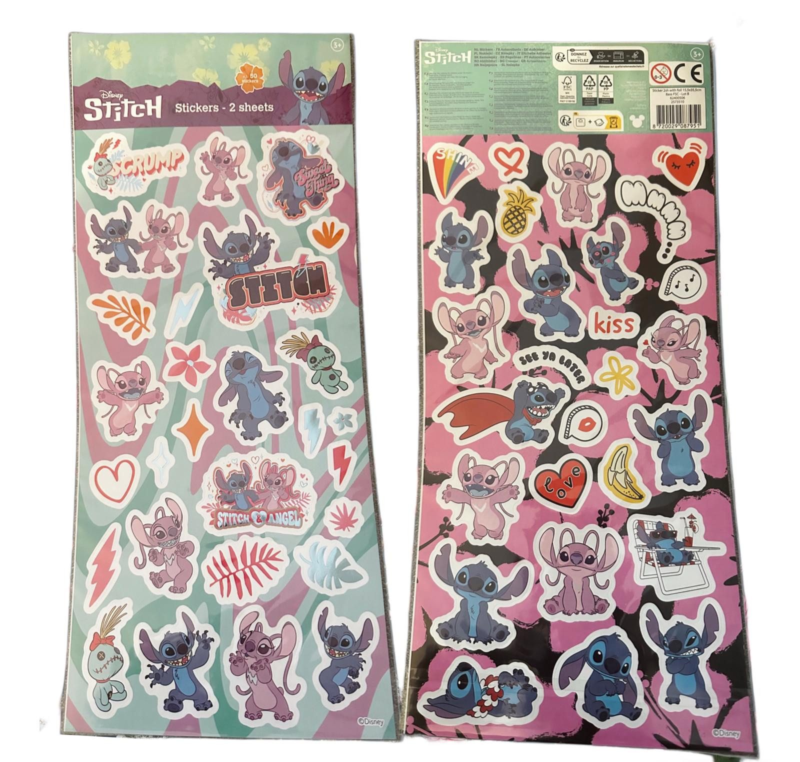 Disney Наклейки Lilo&Stitch Aufkleber 2 Bögen über 50 Наклейки Klebebilder grün pink, (Set 2-tlg), mit Angel, Stitch, Schrulle und seine Freunde